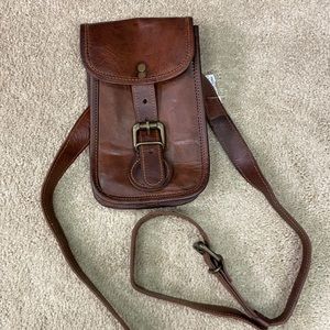 Brown leather small crossbody purse